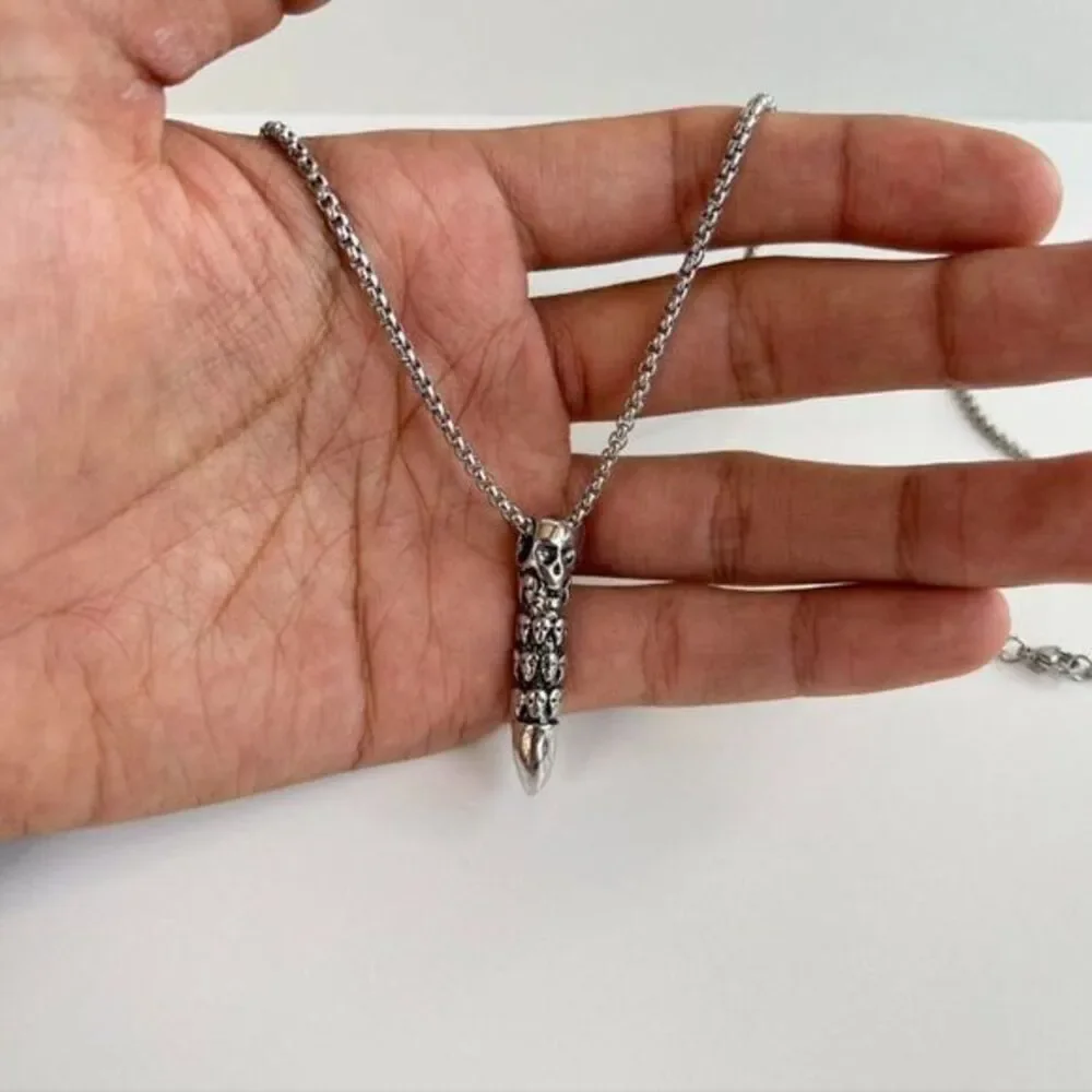 Y2K 2000s grunge heavy metal punk gothic emo skull bullet pendant necklace